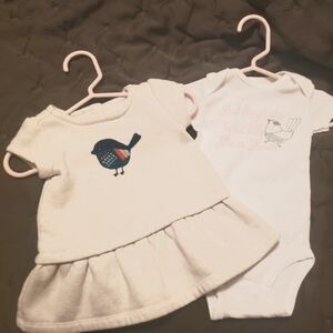Adorable Bird Embroidered Baby Dress and Onesie